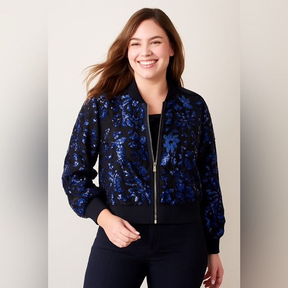 Rebecca Taylor Black Sequin Bomber Jacket - Sparkly Statement Piece ✨💙🖤 - Picture 3 of 11